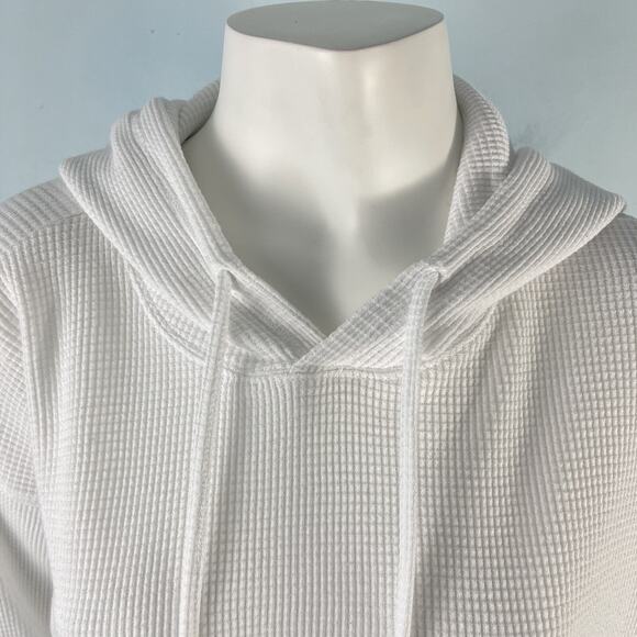Aritzia TNA Boxy Oversized Waffle Knit Crop Thermal Top Hooded White Size XS - Picture 3 of 15